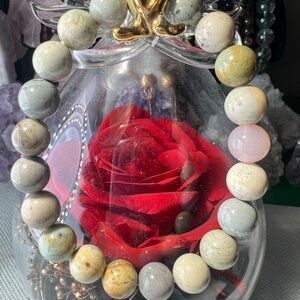 1 Piece 9MM Polychrome Jasper Cream 6.5”Beaded Bracelet Reiki Crystal Quartz